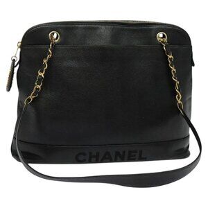 CHANEL Chain Shoulder Bag Grained Calf Skin Black Gold
